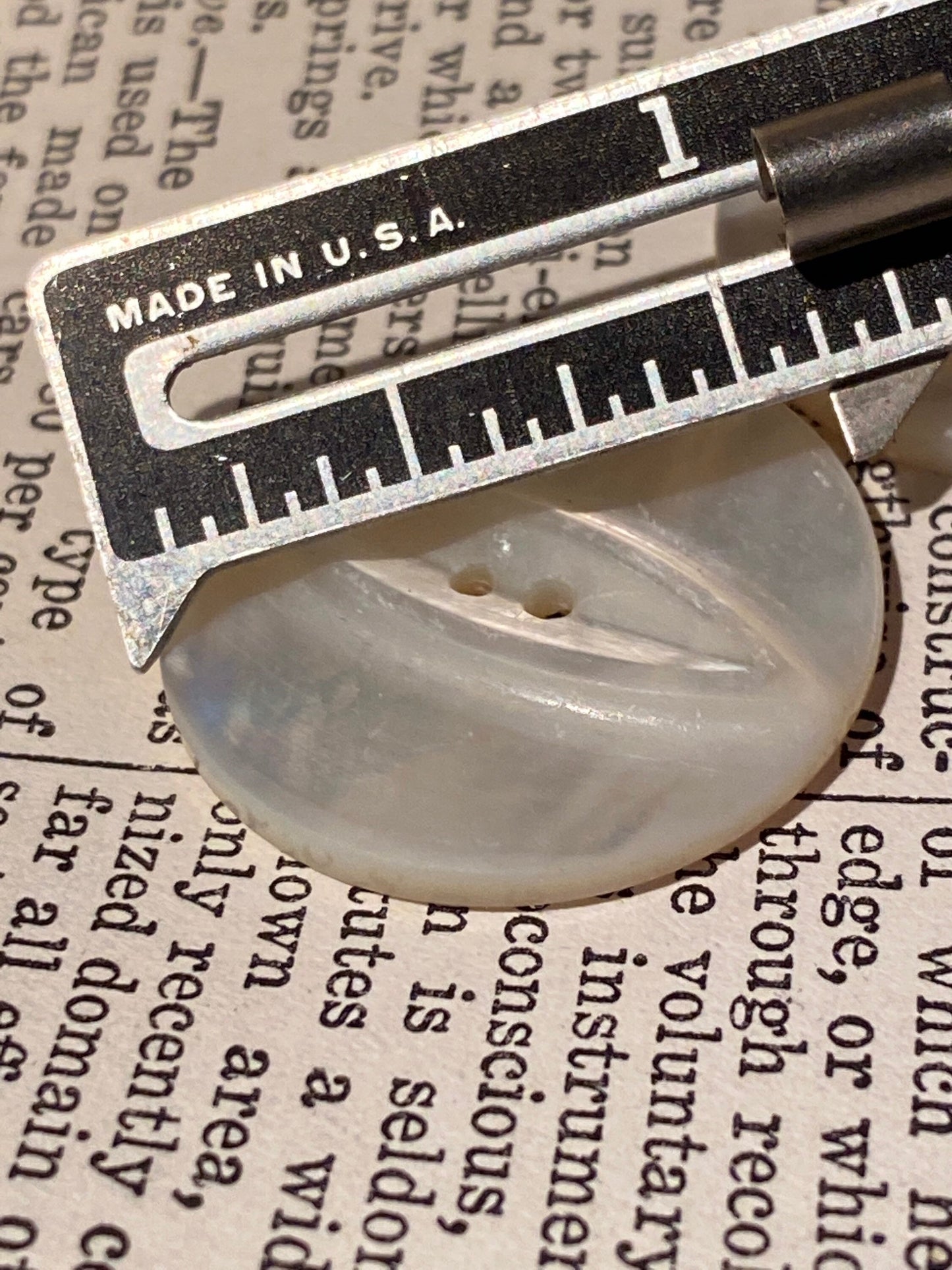 2 vtg matched abalone shell buttons: 1.125" hand carved, raised relief cat eye