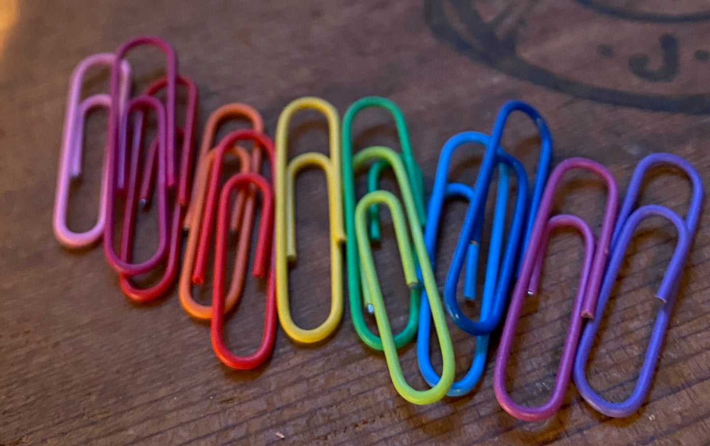 Rainbow of paper clips / dozen small or half-dozen jumbo / 80s loveliness / secondhand sourced = embodied energy & matter, ethical office supply