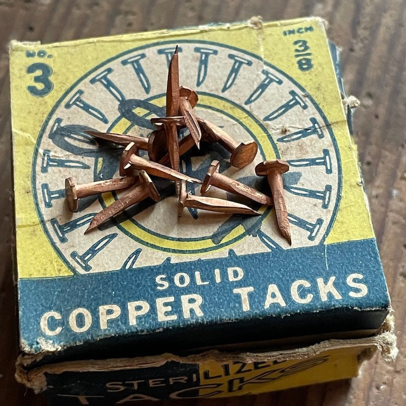 New old stock: one dozen (12) 3/8" copper cut tacks