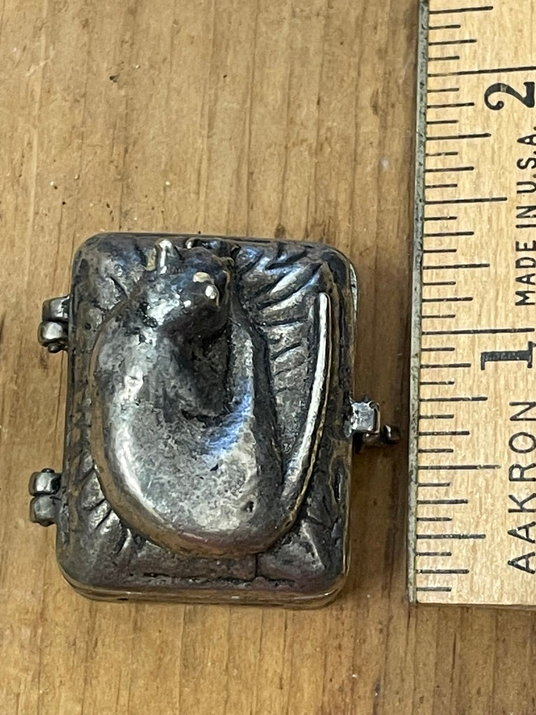 Vintage Sleeping Cat Ring Box • Silver Toned Figural Jewelry Box • Hinged Keepsake Box