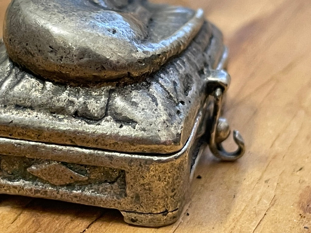 Vintage Sleeping Cat Ring Box • Silver Toned Figural Jewelry Box • Hinged Keepsake Box