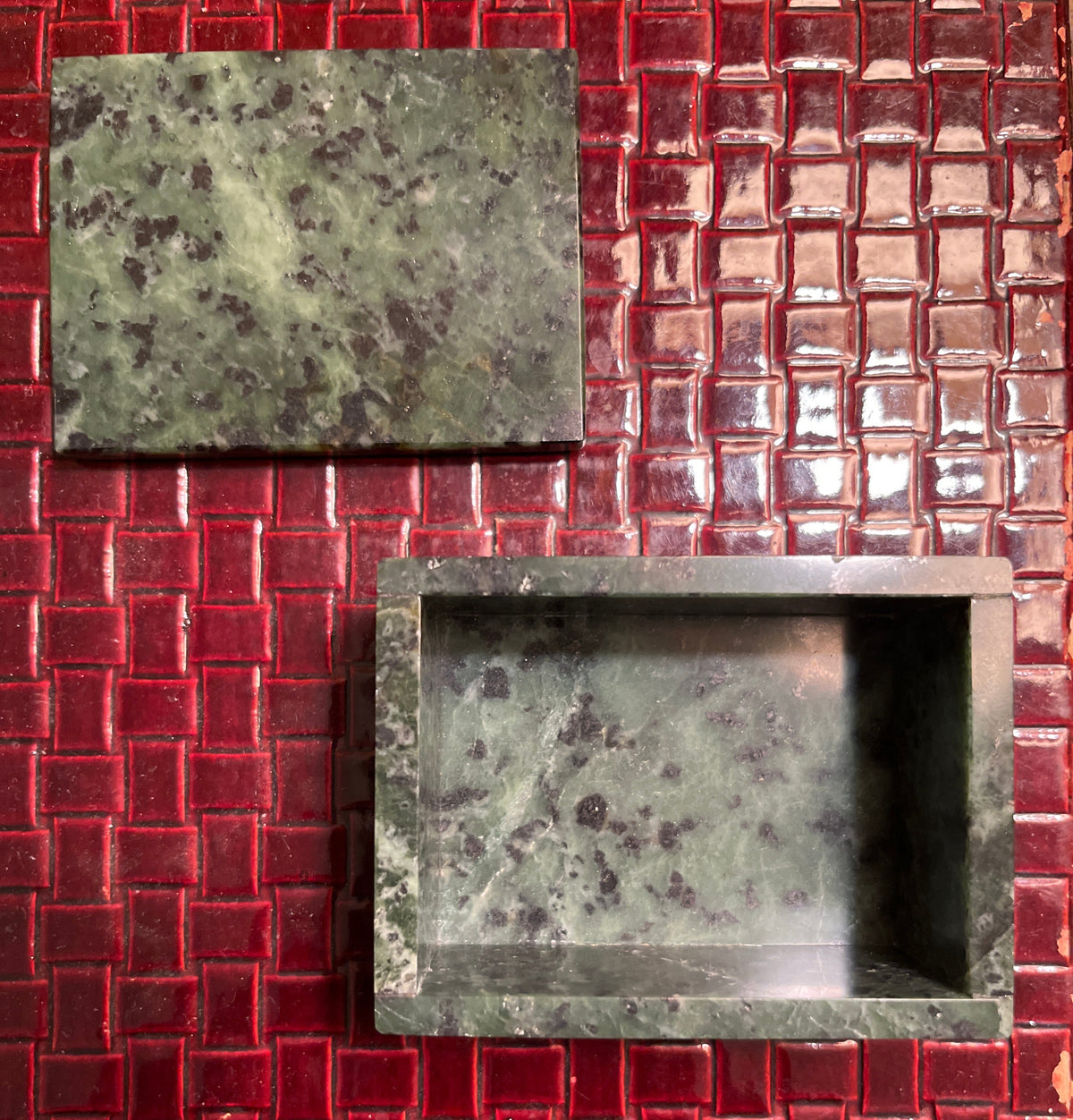 Vintage Green Hardstone Trinket Box – Polished Stone with Removable Lid