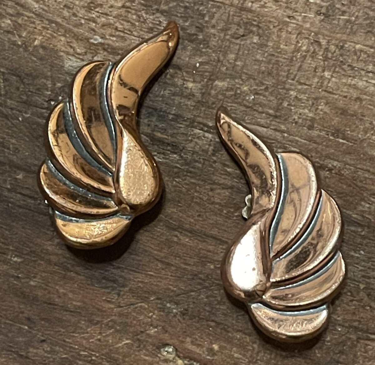 VTG Renoir Copper Clip-On Earrings Clip On Leaf MCM Retro Abstract Modernist EUC