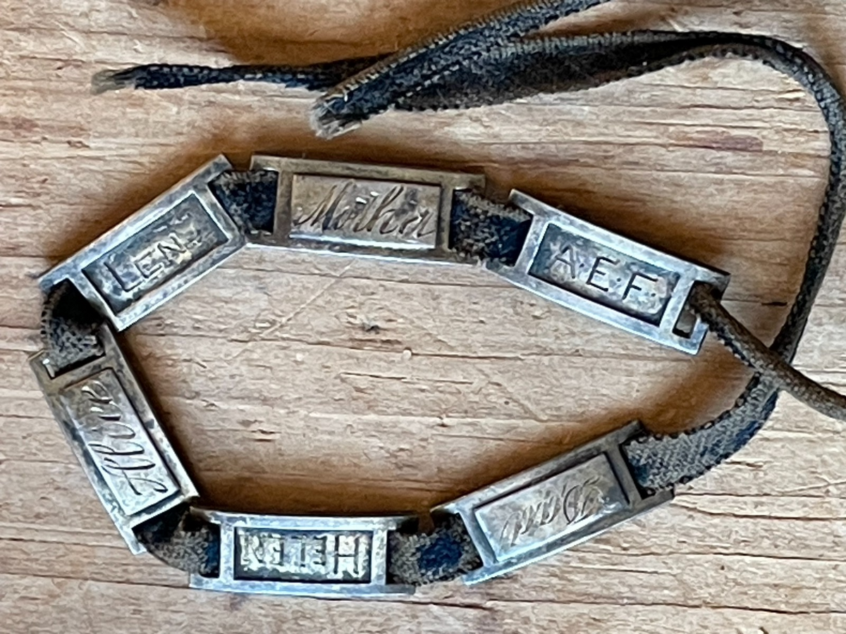 WWI AEF Sweetheart Bob-O-Link Bracelet Sterling JMF Co Original Ribbon Antique