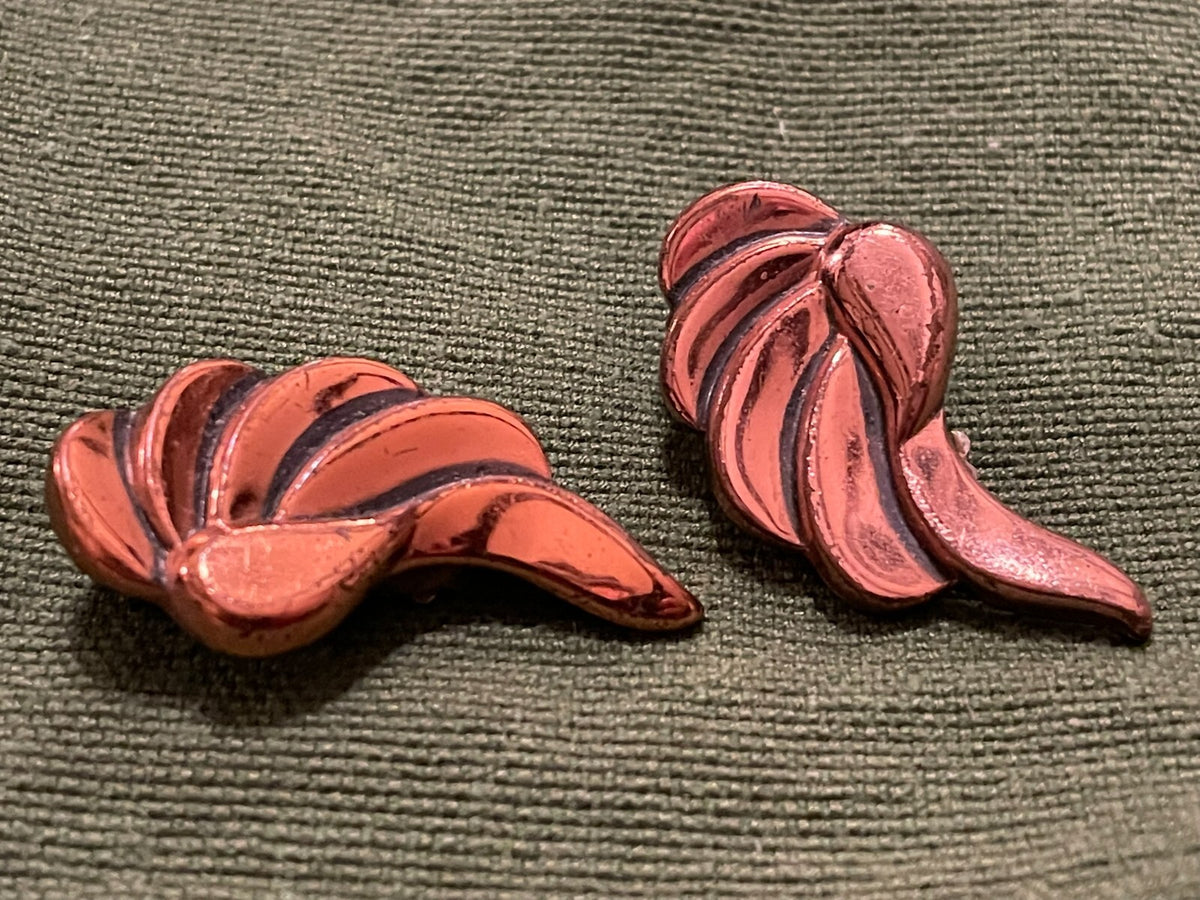 VTG Renoir Copper Clip-On Earrings Clip On Leaf MCM Retro Abstract Modernist EUC