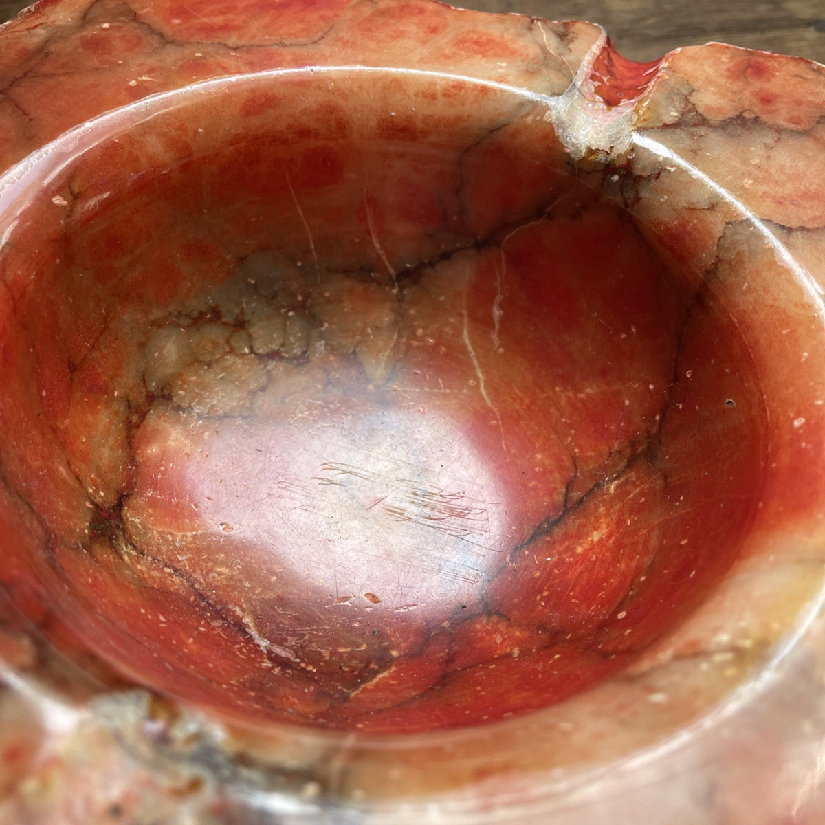 Vtg MCM Italian Red Alabaster Ashtray Massive 8lb Hand-Carved Live Edge Marble