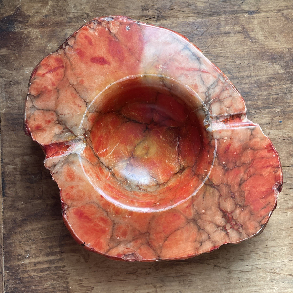 Vtg MCM Italian Red Alabaster Ashtray Massive 8lb Hand-Carved Live Edge Marble