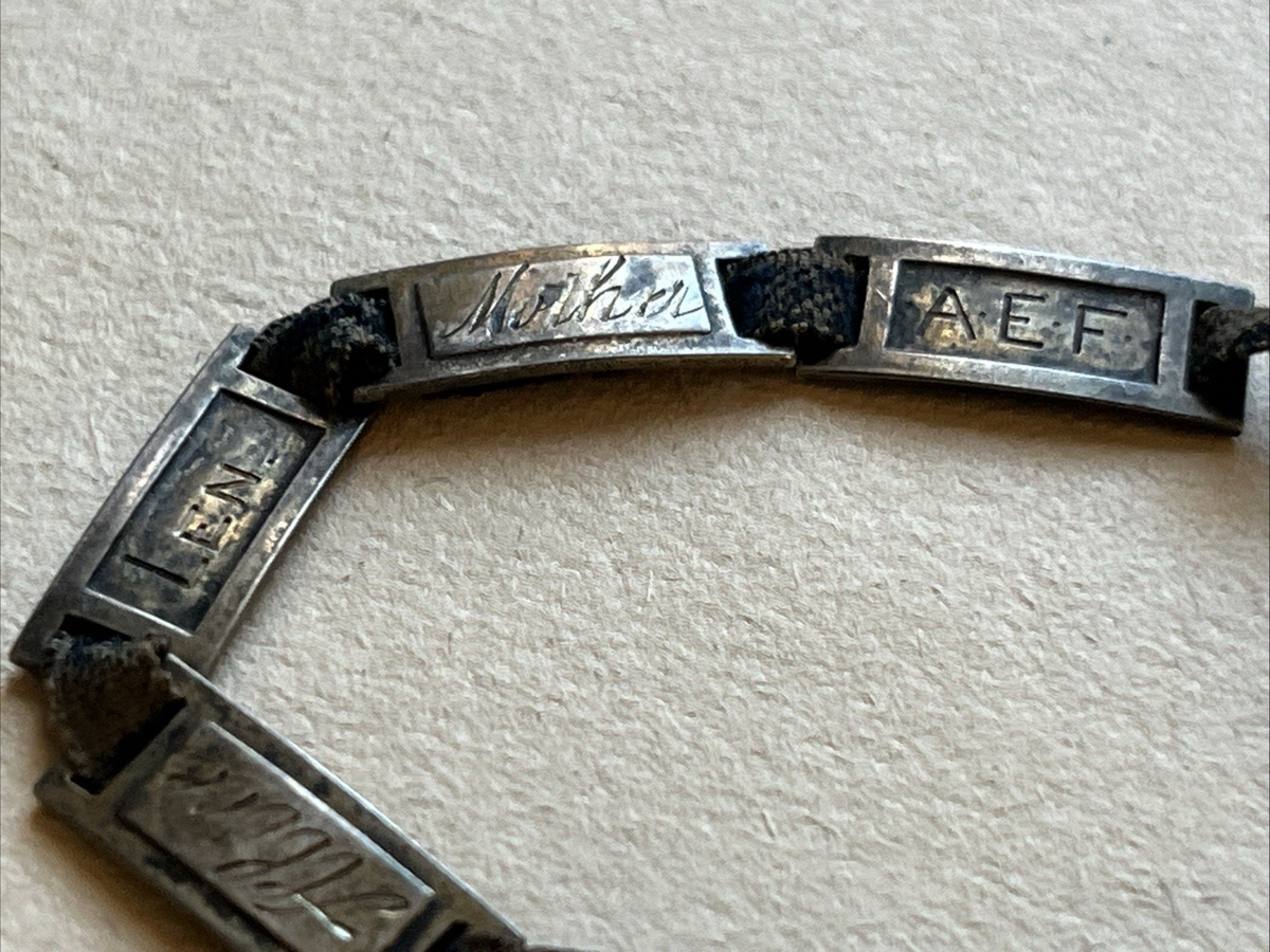 WWI AEF Sweetheart Bob-O-Link Bracelet Sterling JMF Co Original Ribbon Antique