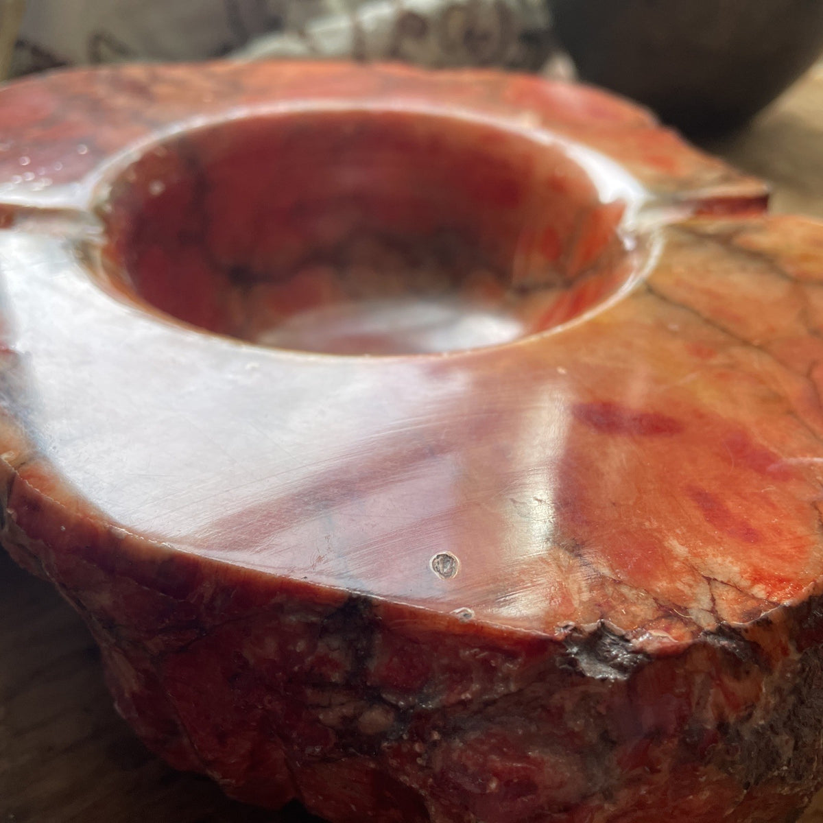 Vtg MCM Italian Red Alabaster Ashtray Massive 8lb Hand-Carved Live Edge Marble