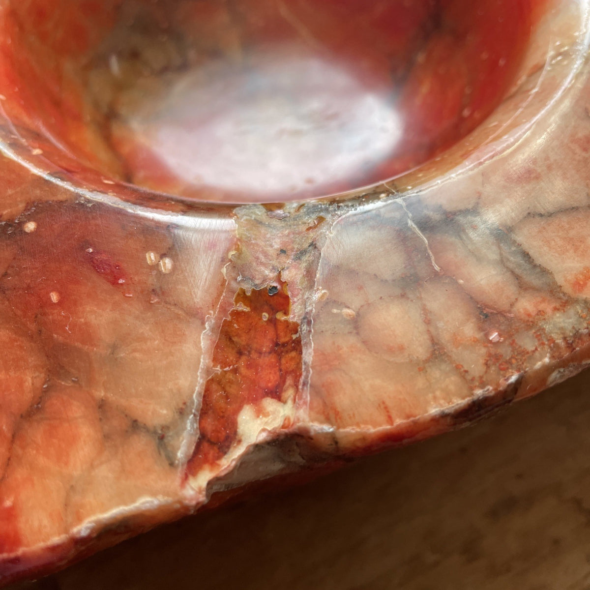 Vtg MCM Italian Red Alabaster Ashtray Massive 8lb Hand-Carved Live Edge Marble