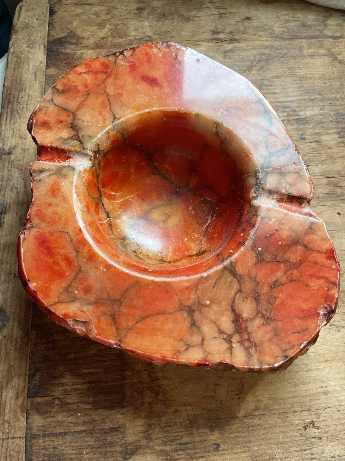 Vtg MCM Italian Red Alabaster Ashtray Massive 8lb Hand-Carved Live Edge Marble