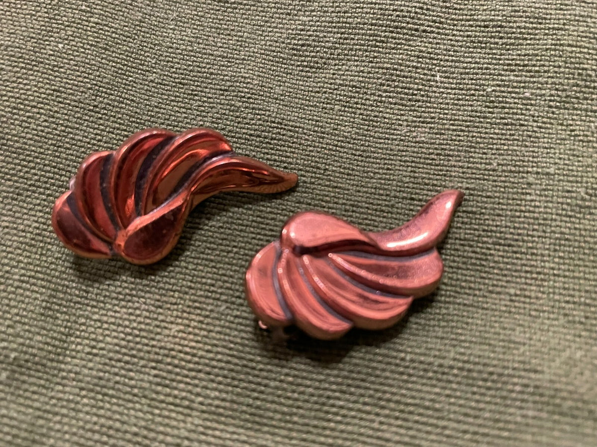 VTG Renoir Copper Clip-On Earrings Clip On Leaf MCM Retro Abstract Modernist EUC