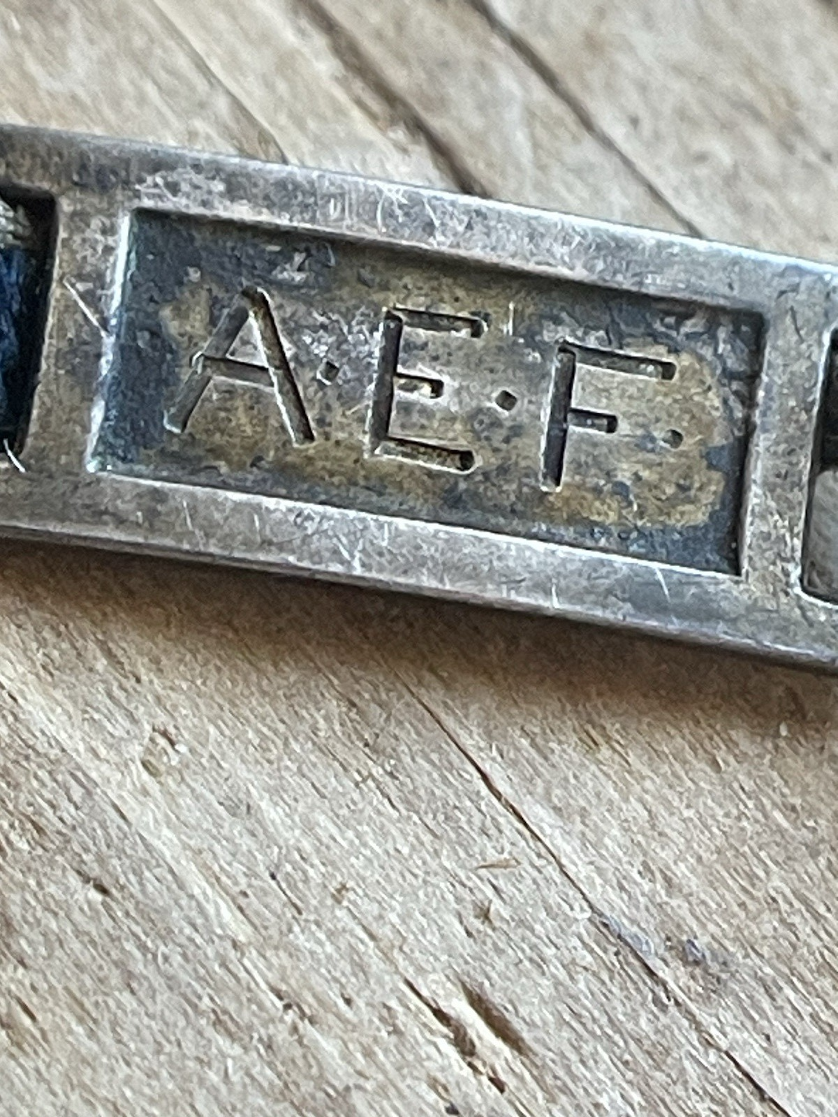 WWI AEF Sweetheart Bob-O-Link Bracelet Sterling JMF Co Original Ribbon Antique