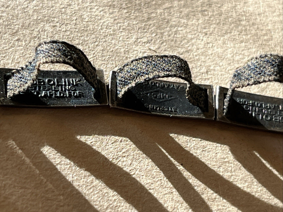 WWI AEF Sweetheart Bob-O-Link Bracelet Sterling JMF Co Original Ribbon Antique