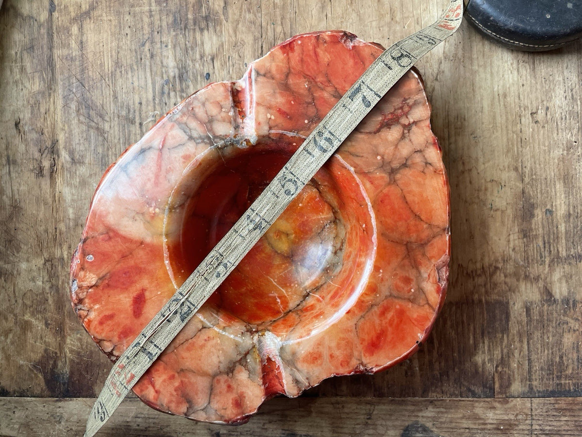 Vtg MCM Italian Red Alabaster Ashtray Massive 8lb Hand-Carved Live Edge Marble