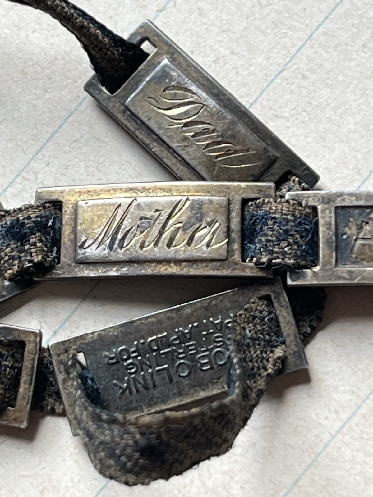 WWI AEF Sweetheart Bob-O-Link Bracelet Sterling JMF Co Original Ribbon Antique