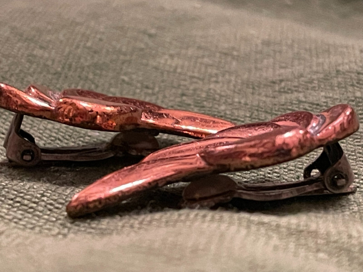 VTG Renoir Copper Clip-On Earrings Clip On Leaf MCM Retro Abstract Modernist EUC