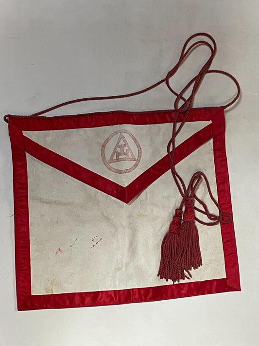 Masonic Knight Mason Regalia Apron Red Silk Trim Lambs Skin Leather Tr