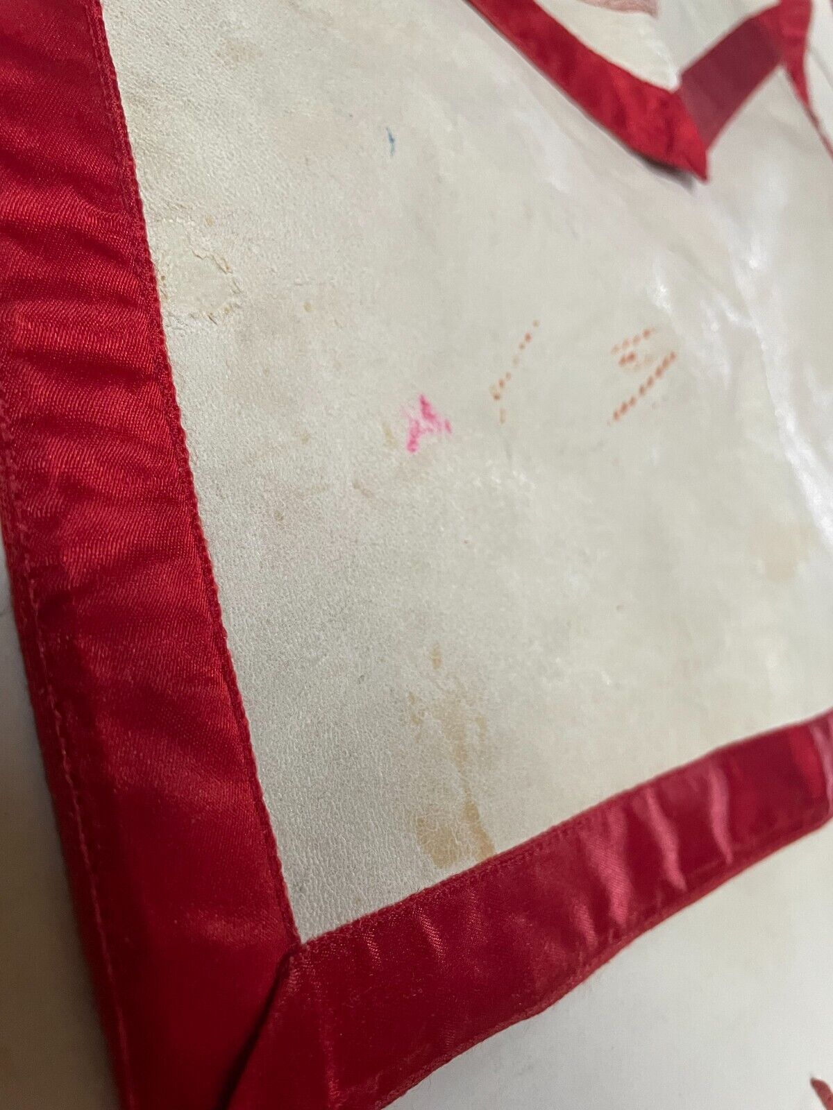 Masonic Knight Mason Regalia Apron Red Silk Trim Lambs Skin Leather Tr