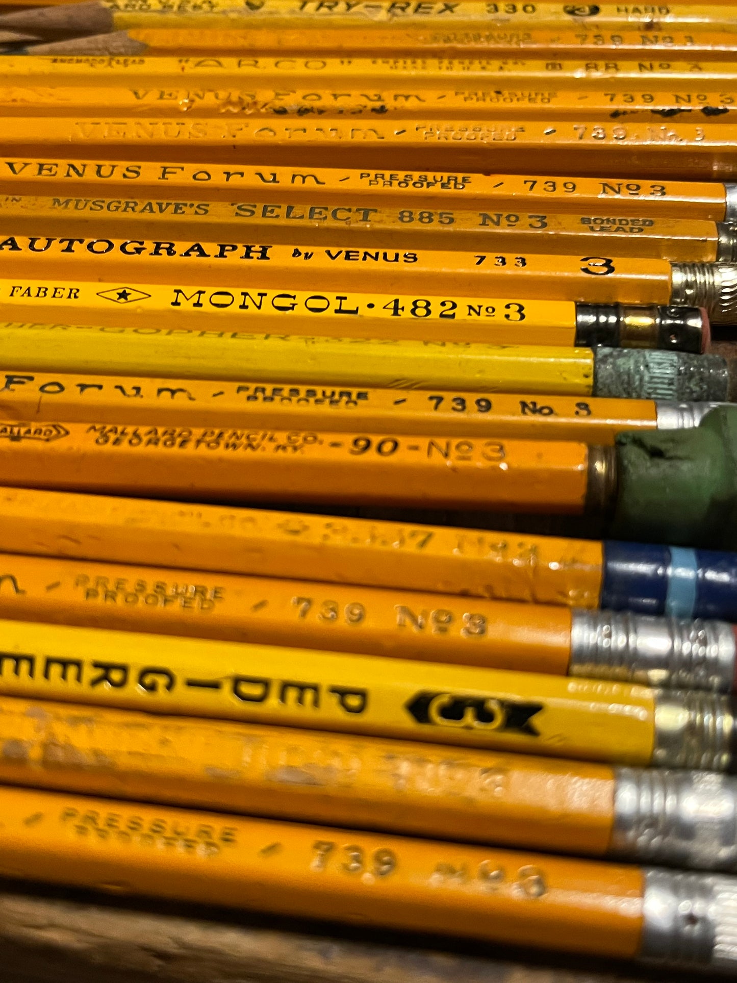 Vintage NON-#2 Yellow Pencils • #1, #3 & Other Uncommon Grades • Set of 12 • Used