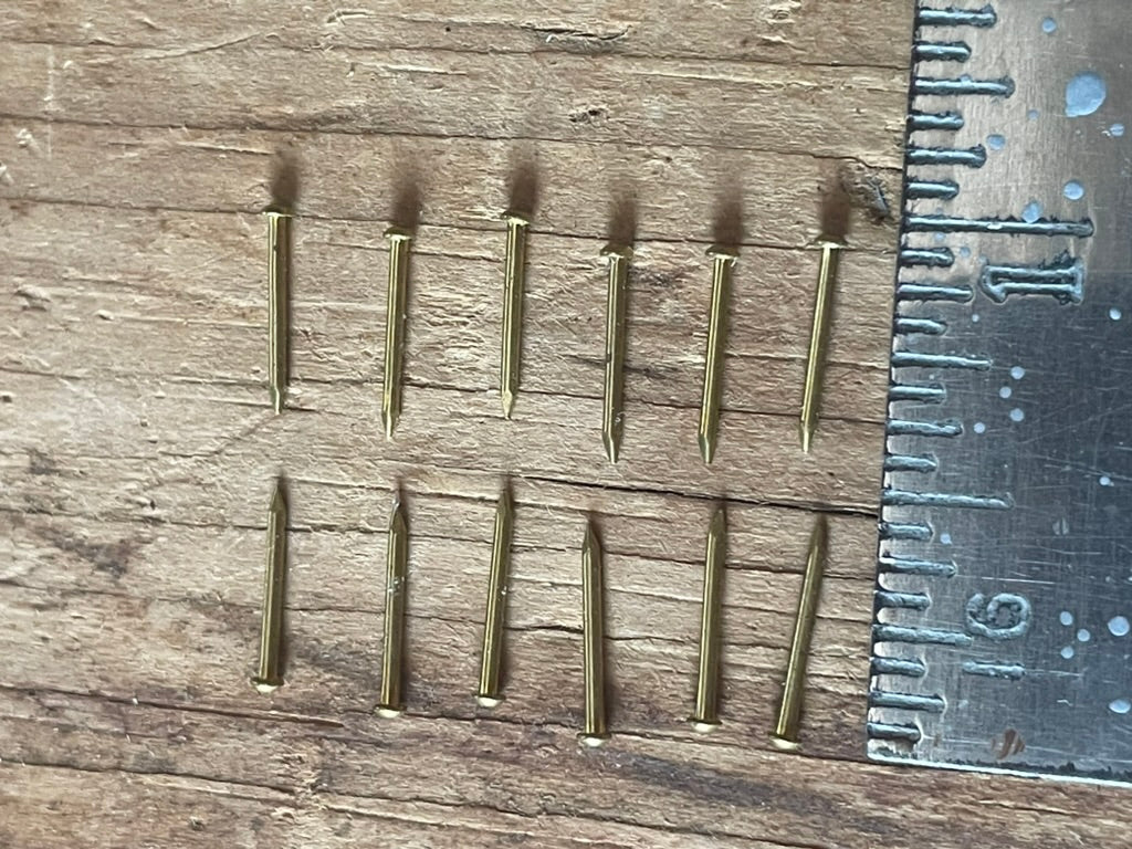 Tiny Brass Nails • Approx. 1/2 Inch Round-Head Detail Nails • Set of 12 • Miniature Hardware