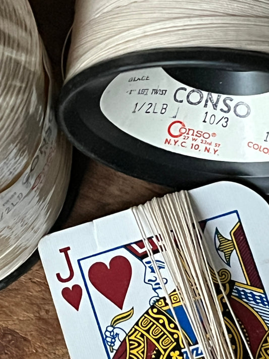 1950s–63 Conso 10/3 Natural Glacé Cotton Thread for Period Appropriate MCM Era Restoration & Repair • Natural • Left Twist • 5 Yards