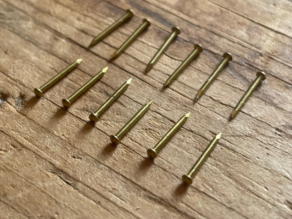 Tiny Brass Nails • Approx. 1/2 Inch Round-Head Detail Nails • Set of 12 • Miniature Hardware