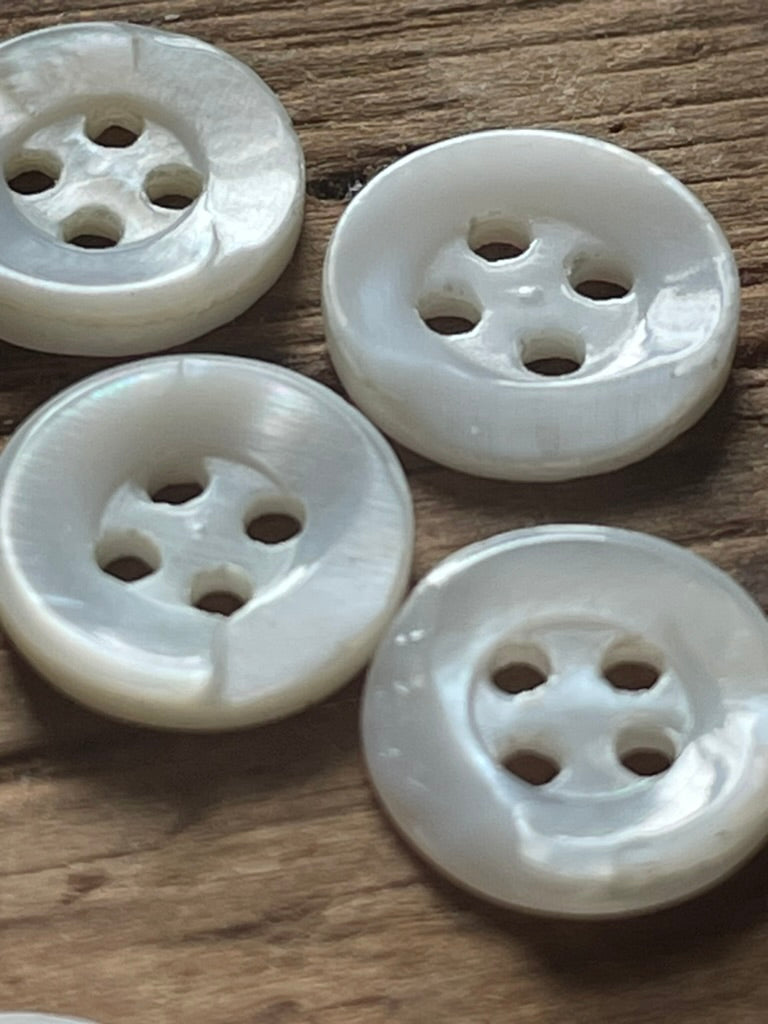 Vintage White Mother of Pearl Buttons • Natural Shell • Matching Set of 12 4-Hole Buttons• Choose Size