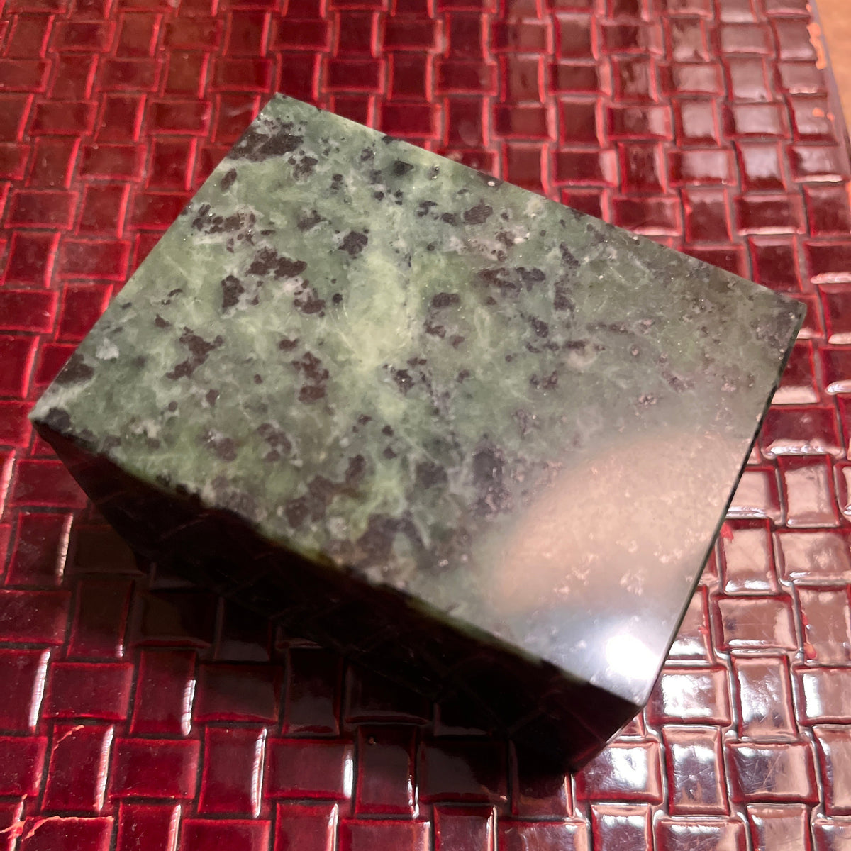 Vintage Green Hardstone Trinket Box – Polished Stone with Removable Lid