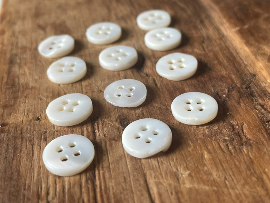 Vintage White Mother of Pearl Buttons • Natural Shell • Matching Set of 12 4-Hole Buttons• Choose Size