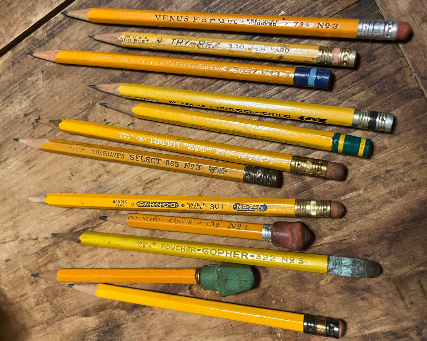 Vintage NON-#2 Yellow Pencils • #1, #3 & Other Uncommon Grades • Set of 12 • Used