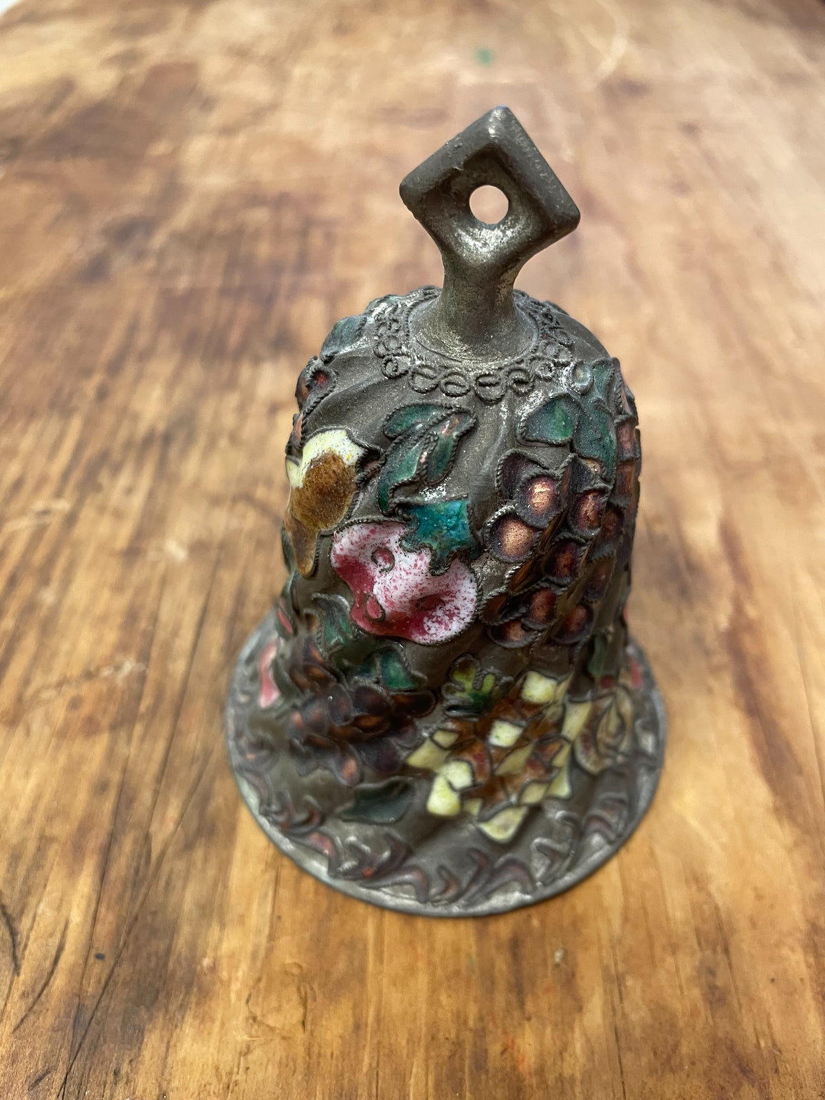 Vintage Floral Enamel-Decorated Metal Bell