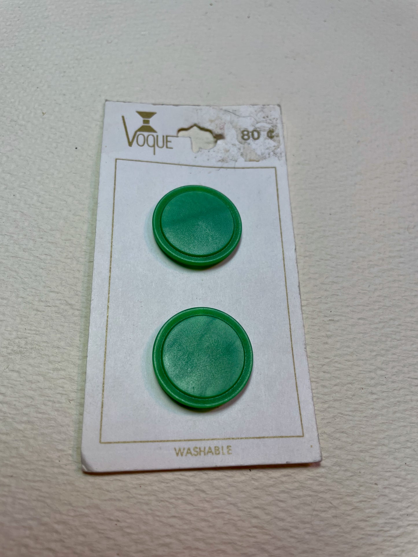 2 green 1970s vtg plastic buttons | shank style | size 36/0.88" | new old stock | made in Holland