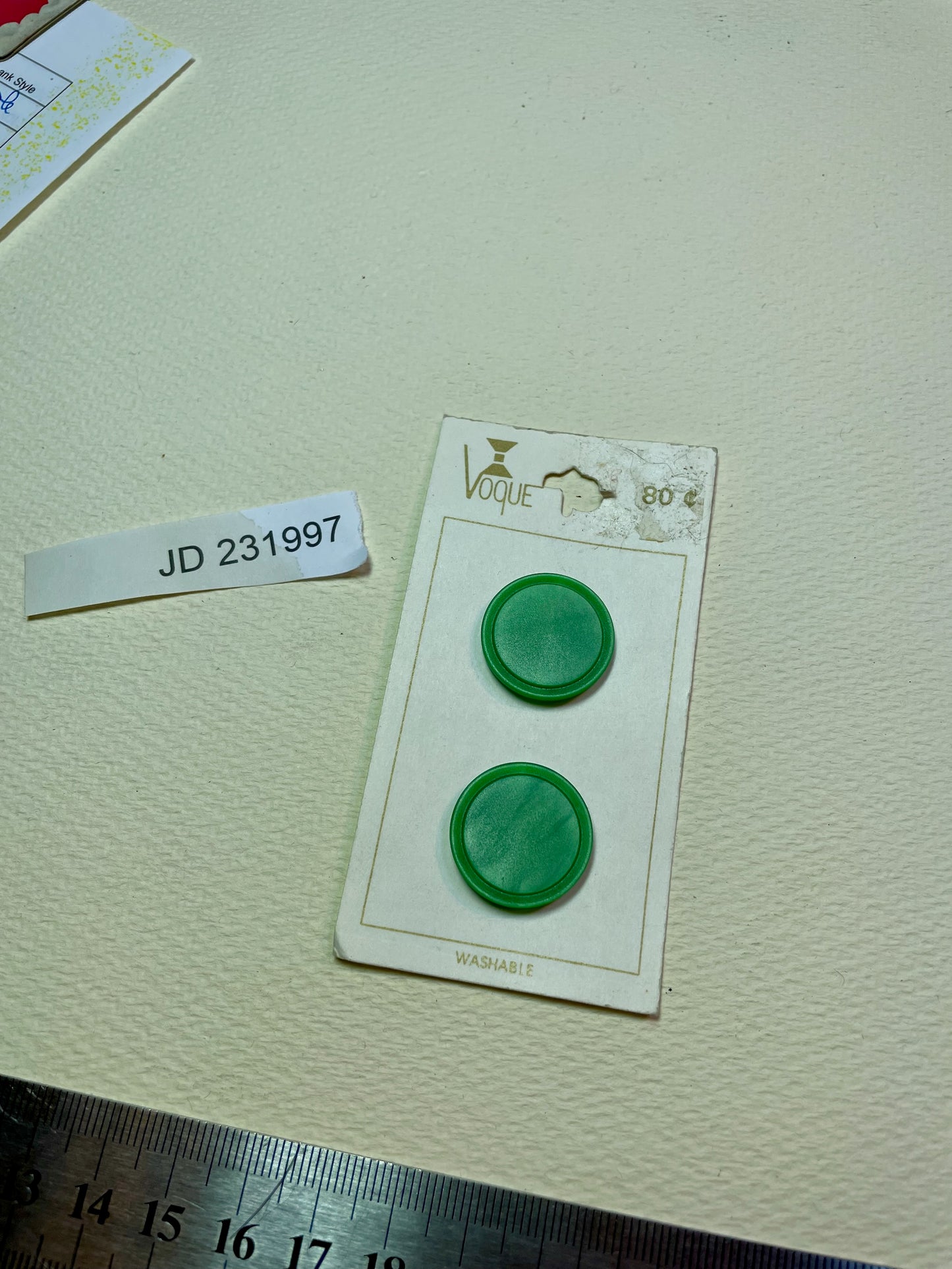 2 green 1970s vtg plastic buttons | shank style | size 36/0.88" | new old stock | made in Holland