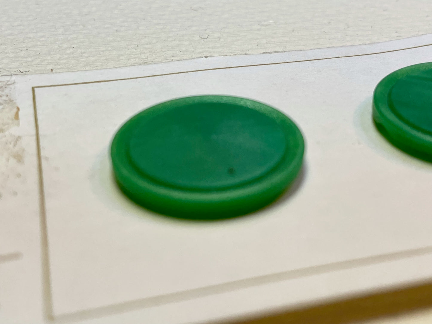 2 green 1970s vtg plastic buttons | shank style | size 36/0.88" | new old stock | made in Holland