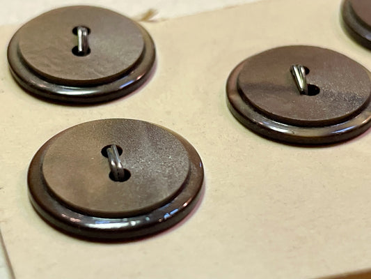 5 brown 1960s vtg plastic buttons | 2 hole flat | size 15/0.37" | new old stock | made in Holland