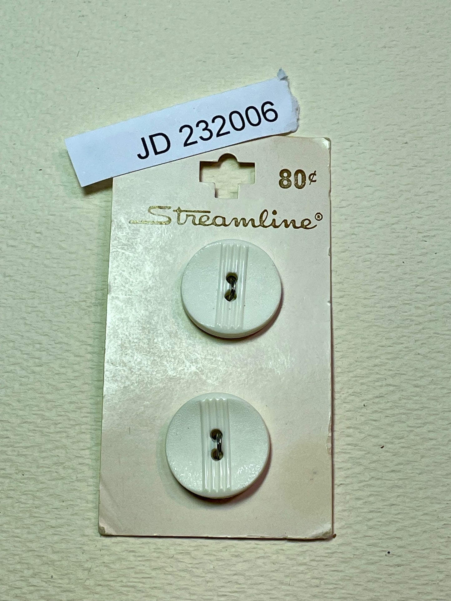 2 white vtg plastic buttons | 2 hole flat | size 23/0.58" | new old stock |