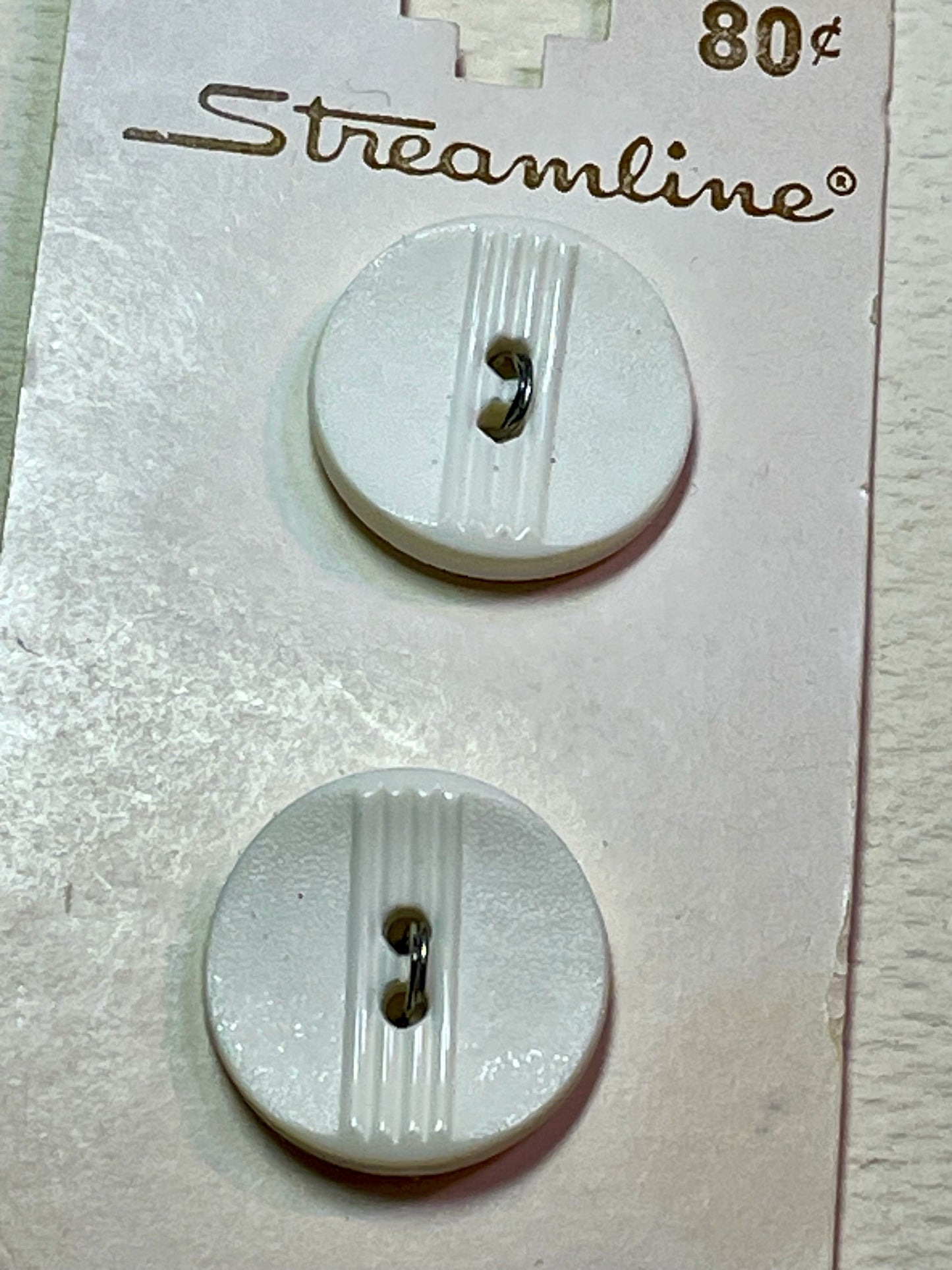 2 white vtg plastic buttons | 2 hole flat | size 23/0.58" | new old stock |