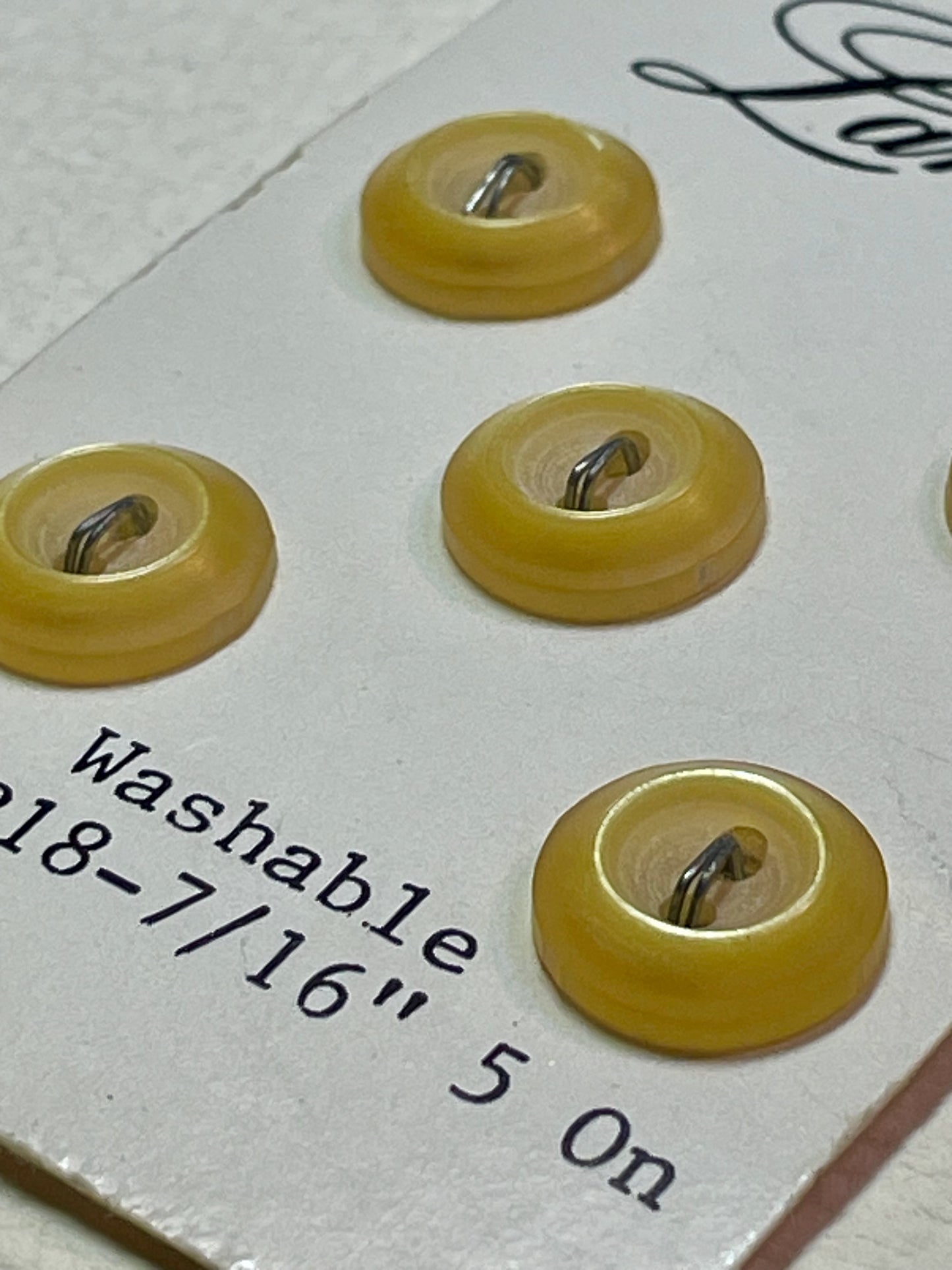 5 yellow 1970s vtg plastic buttons | 2 hole flat | size 18/0.44" | new old stock