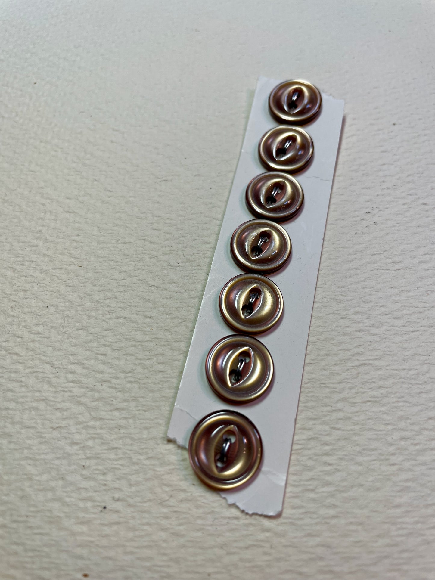 7 brown 1960s vtg plastic buttons | 2 hole flat | size 11/0.27" | new old stock