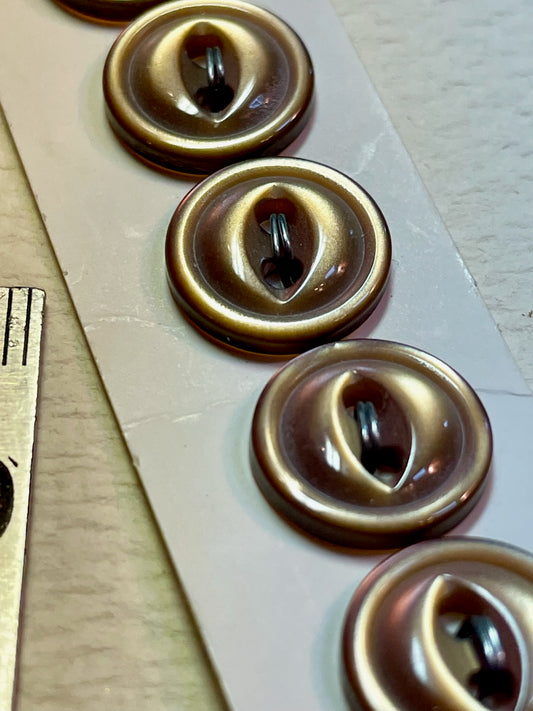 7 brown 1960s vtg plastic buttons | 2 hole flat | size 11/0.27" | new old stock