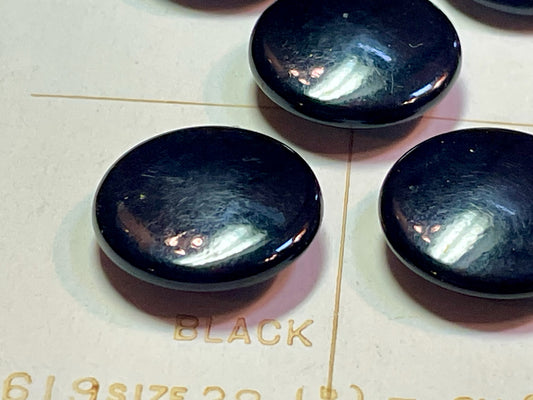 5 black 1950s vtg plastic buttons | shank style. | size 27/0.66" | new old stock | made in USA