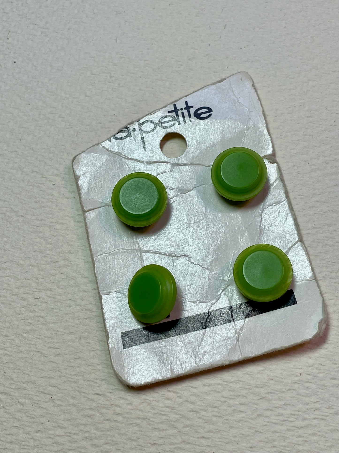 4 green 1970s vtg plastic buttons | shank style | size 12/0.31" | new old stock