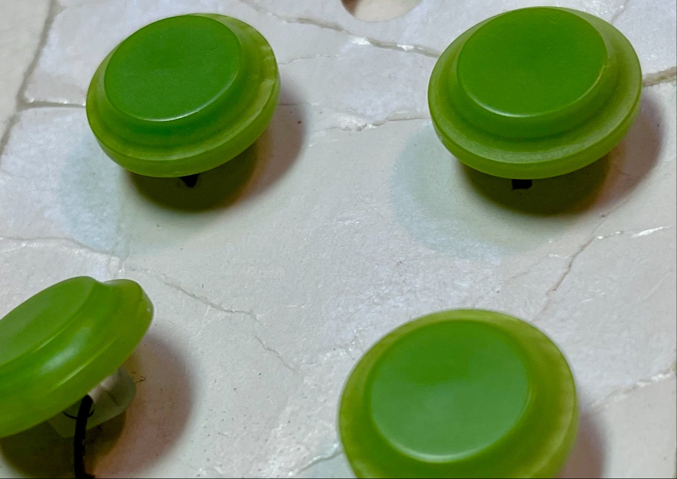 4 green 1970s vtg plastic buttons | shank style | size 12/0.31" | new old stock