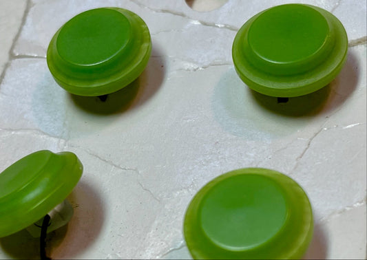 4 green 1970s vtg plastic buttons | shank style | size 12/0.31" | new old stock