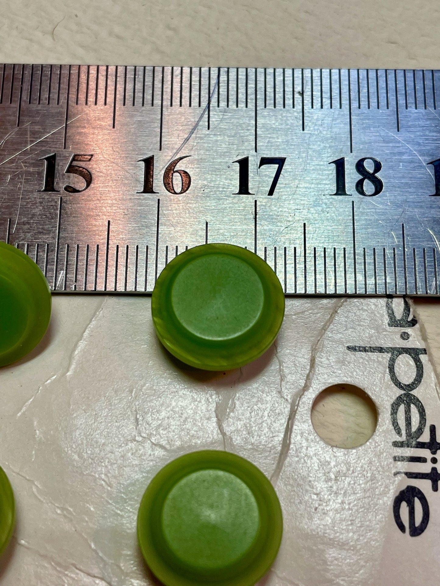 4 green 1970s vtg plastic buttons | shank style | size 12/0.31" | new old stock