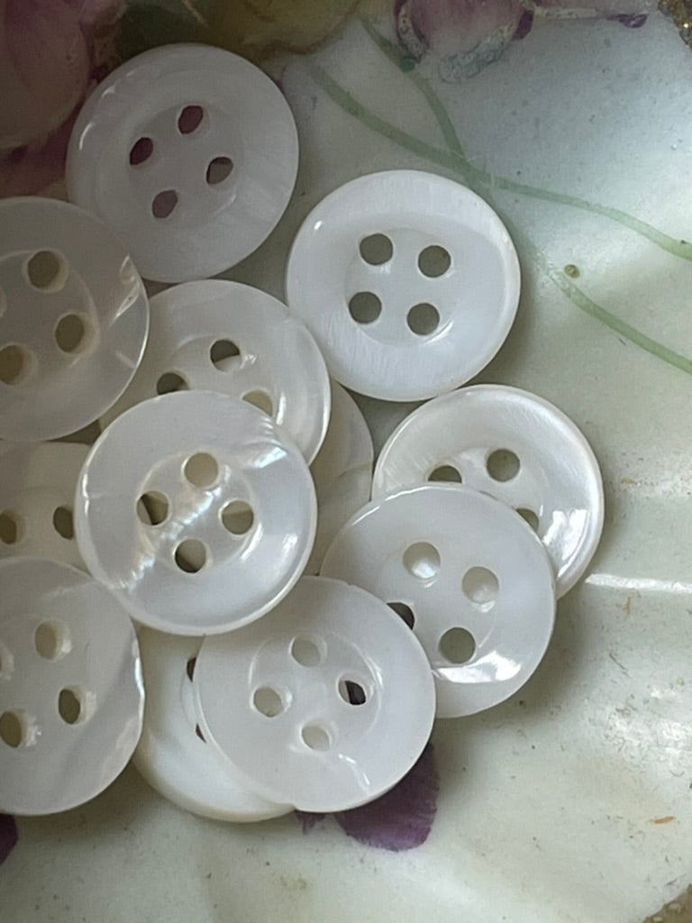 Vintage White Mother of Pearl Buttons • Natural Shell • Matching Set of 12 4-Hole Buttons• Choose Size
