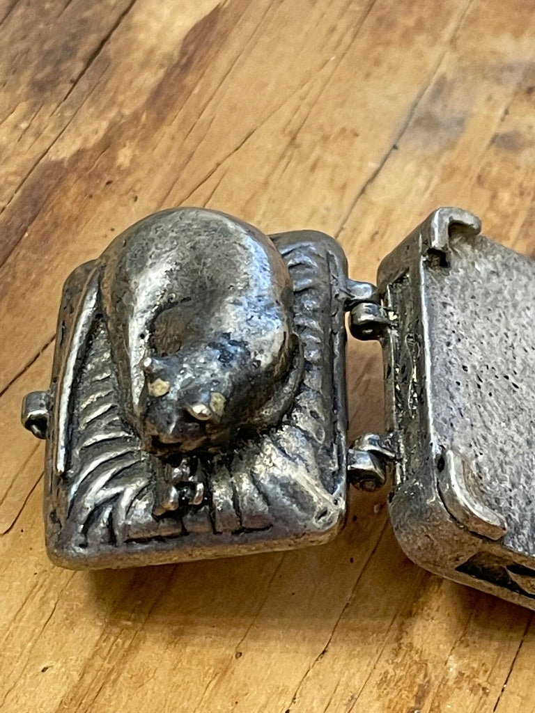 Vintage Sleeping Cat Ring Box • Silver Toned Figural Jewelry Box • Hinged Keepsake Box