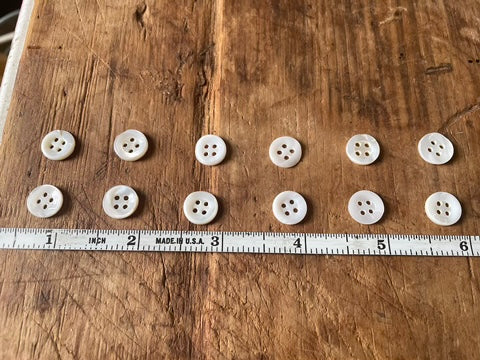 Vintage White Mother of Pearl Buttons • Natural Shell • Matching Set of 12 4-Hole Buttons• Choose Size