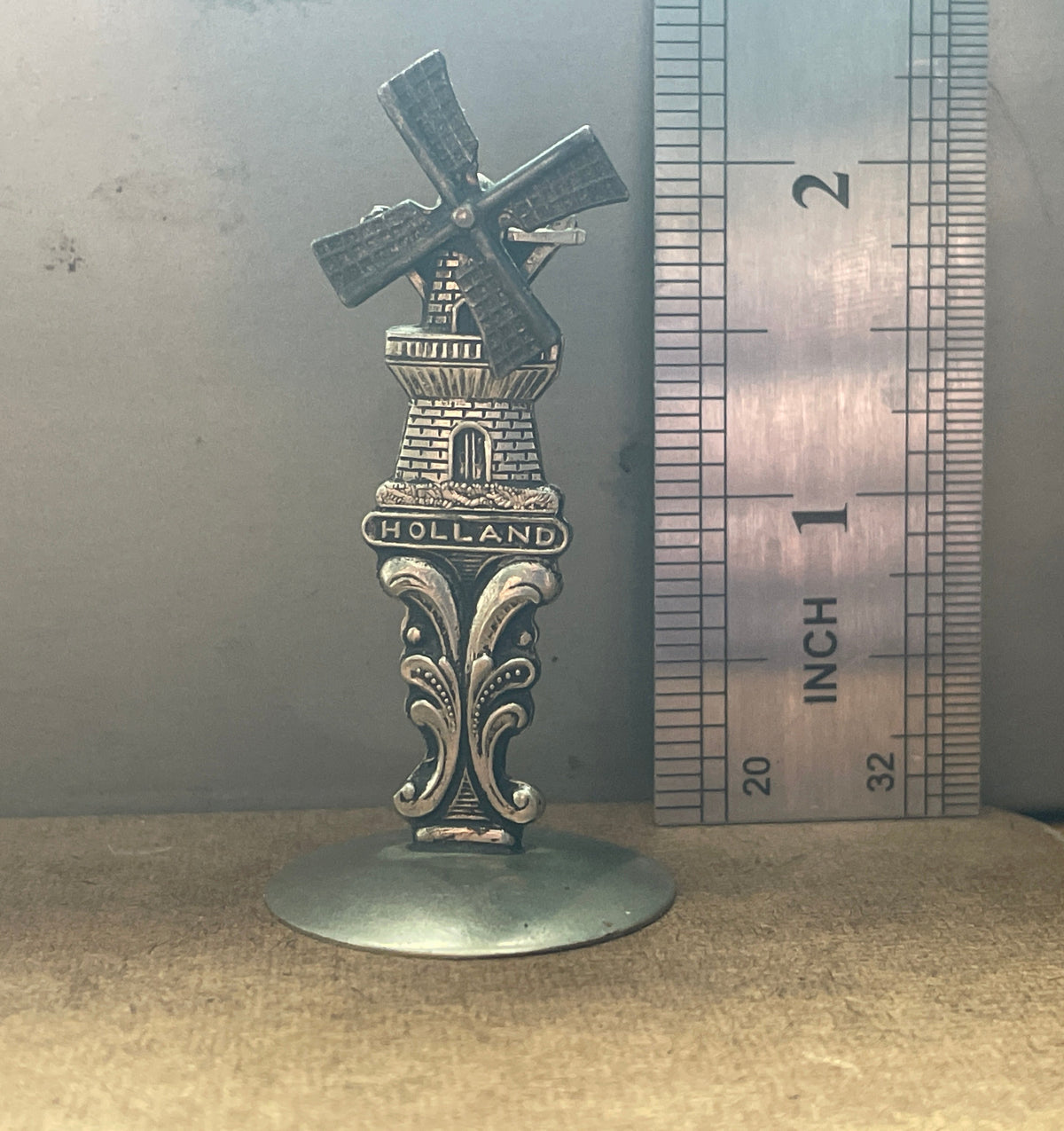 Vintage ELESVA Holland Windmill Miniature – Rotating Sails, Silver-Tone Metal
